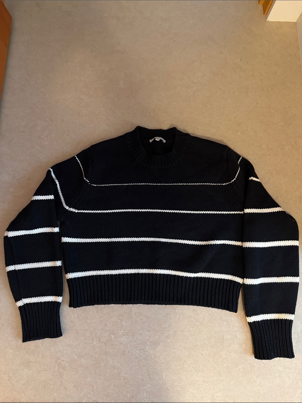 Z Supply Black and White Cropped Crewneck Striped Sweater medium
